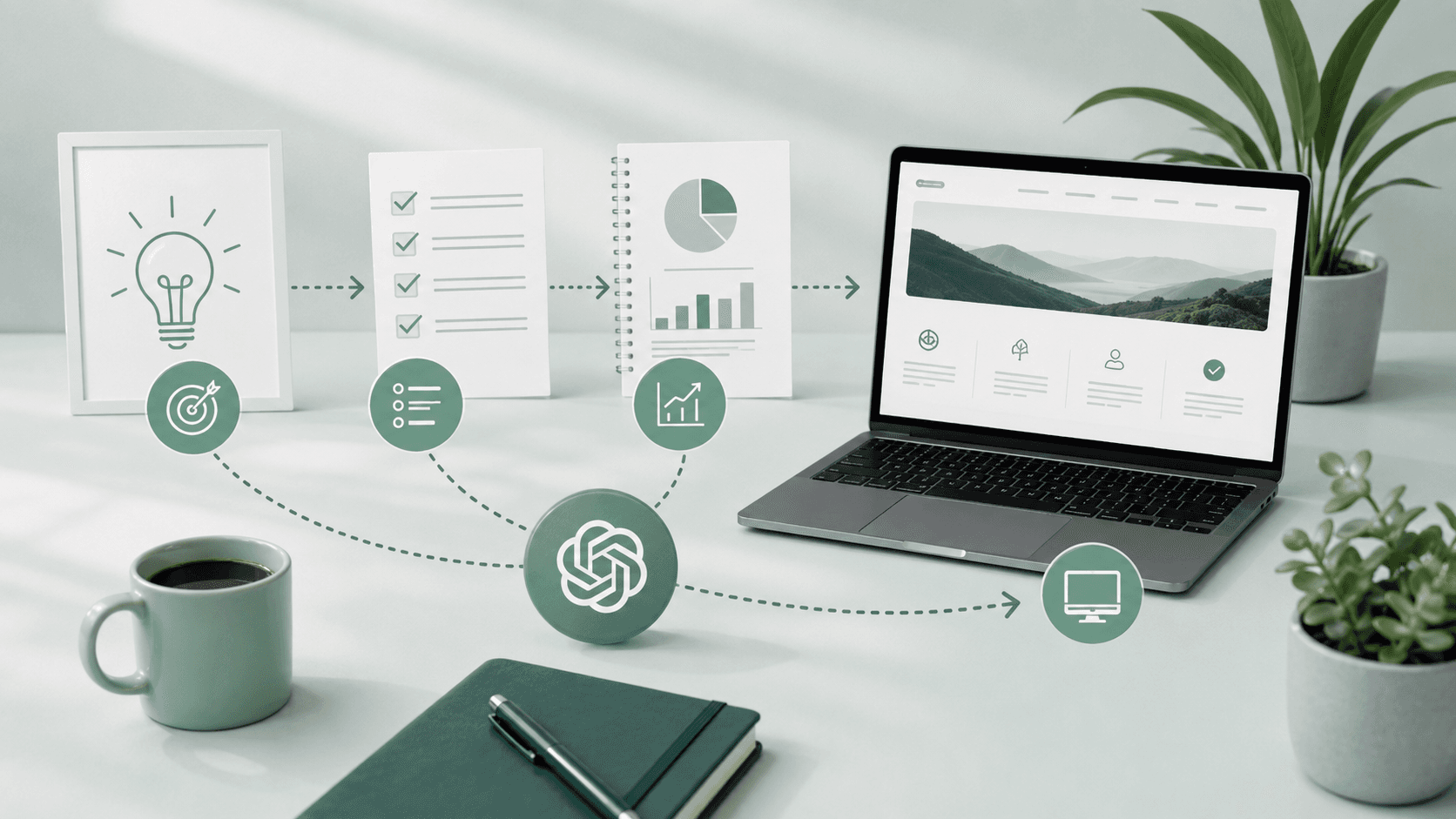Een website wordt stap voor stap uitgewerkt met ondersteuning van AI